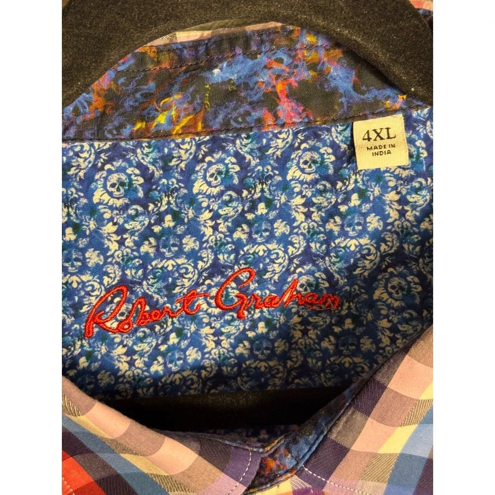 Robert Graham Mens 4XL Plaid Short Sleeve Button Up Shirt Red Blue White Multi - Picture 4 of 7